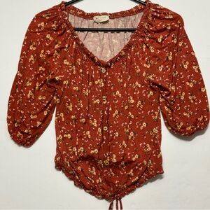 Free Kisses Rust Floral Blouse Size Large